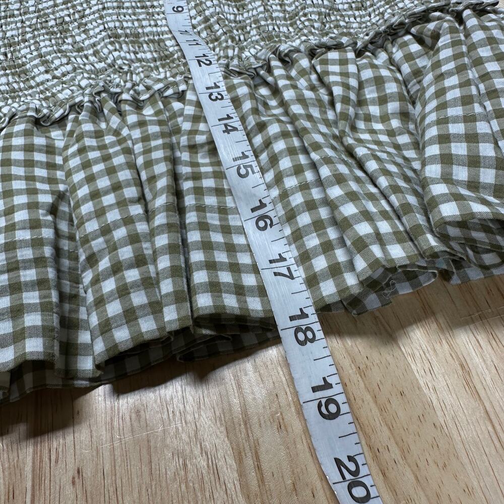 Veronica Beard NWT Aloya Smocked Cotton Mini Skirt Size XL Olive Gingham Ruffle - Picture 10 of 10